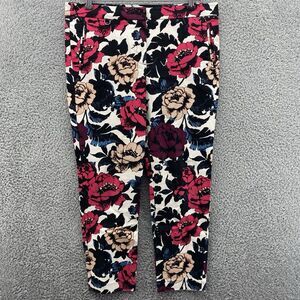 Adrianna Papell Ankle Pants Women's Size 12 Multicolor Floral Flat Front Stretch
